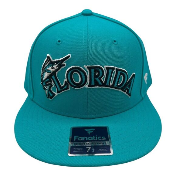 Fanatics Florida Miami Marlins Fitted Hat Cap 7 1/4 Teal‎ Cooperstown Collection - Picture 1 of 8